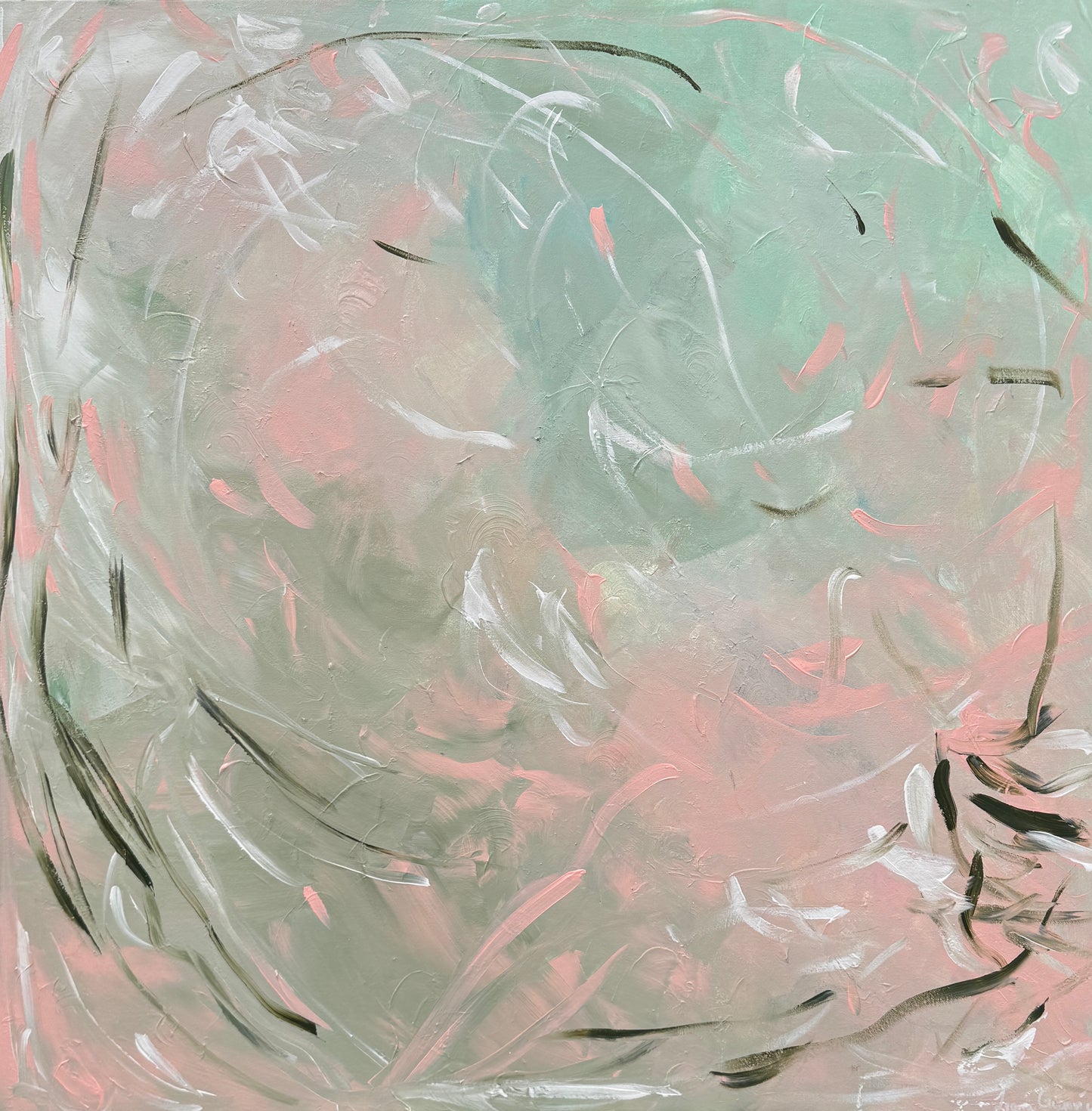 Apricot Hush - FRAMED 104X104cm