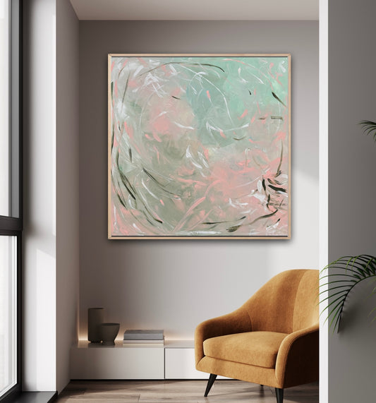 Apricot Hush - FRAMED 104X104cm